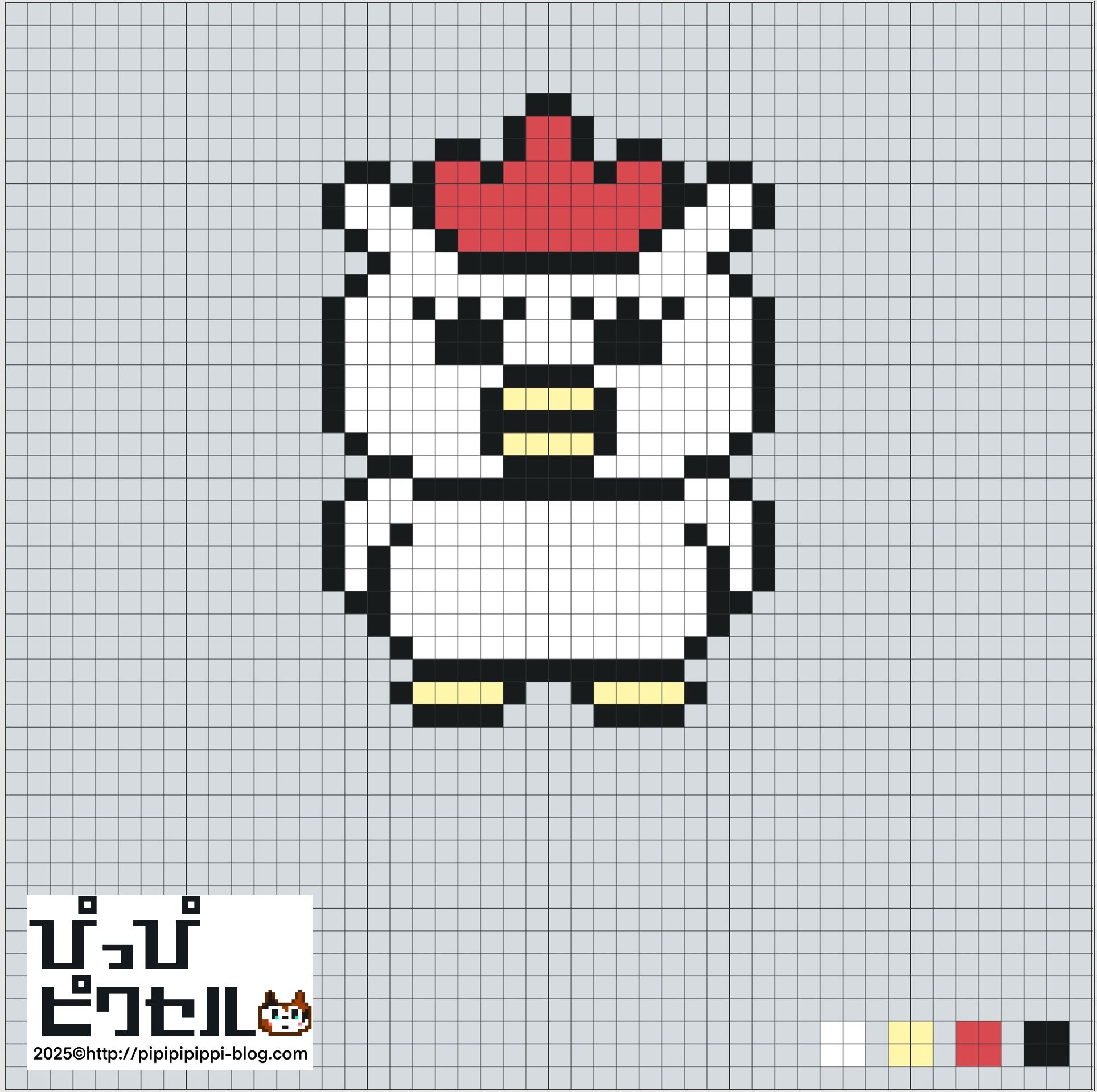 絵本「ノラネコぐんだん」よりマーミーちゃんの無料アイロンビーズ図案。簡単でかわいい小さめデザイン。