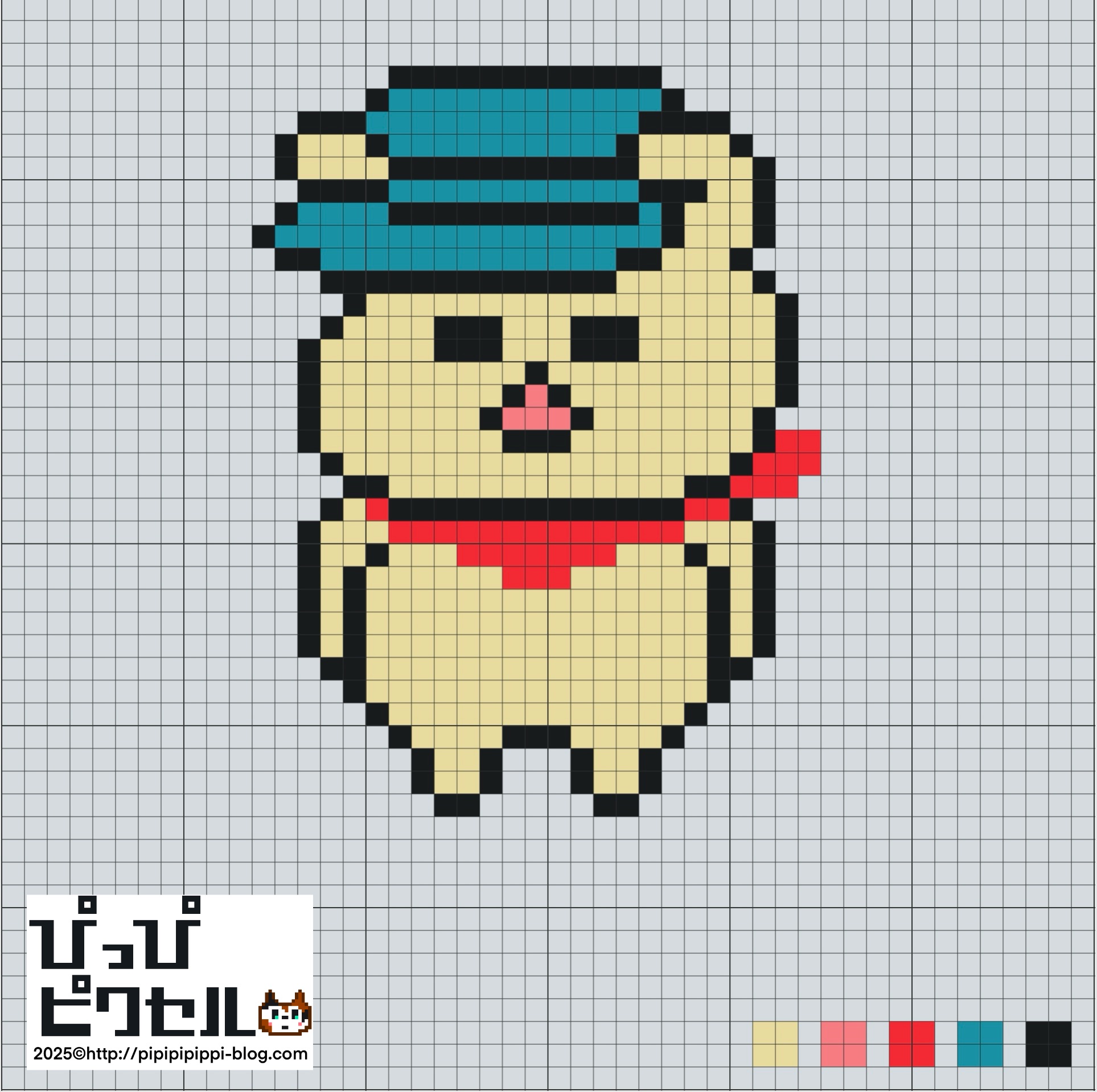 絵本「ノラネコぐんだん」よりワンワンちゃんの無料アイロンビーズ図案。簡単でかわいい小さめデザイン。